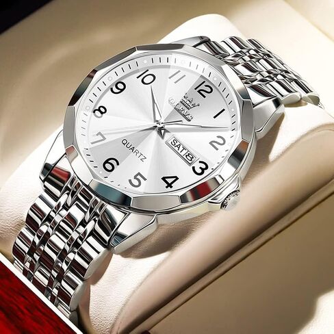 OLEVS Watch for Men Women Large Face Unisex Diamond Luxury Dress Analog Quartz Stainless Steel Waterproof Luminous Date Business Casual Wrist Watch in Kuwait