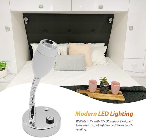 أضواء القراءة RV من Dream Lighting بجهد 12 فولت LED بجانب السرير مع مفتاح تثبيت على الحائط بلمسة نهائية من الكروم، إضاءة زرقاء وبيضاء باردة، حزمة من 2 in Kuwait