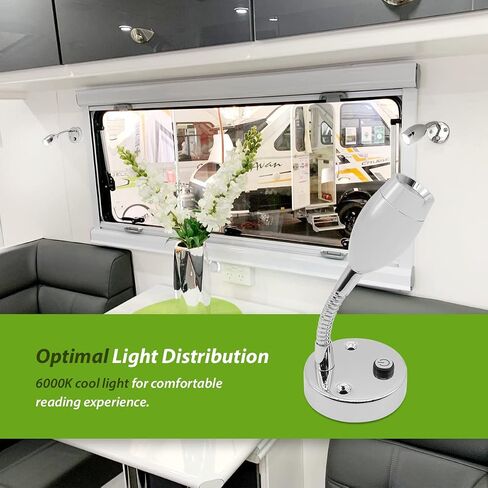 أضواء القراءة RV من Dream Lighting بجهد 12 فولت LED بجانب السرير مع مفتاح تثبيت على الحائط بلمسة نهائية من الكروم، إضاءة زرقاء وبيضاء باردة، حزمة من 2 in Kuwait