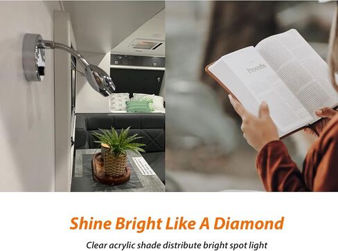 أضواء القراءة RV من Dream Lighting بجهد 12 فولت LED بجانب السرير مع مفتاح تثبيت على الحائط بلمسة نهائية من الكروم، إضاءة زرقاء وبيضاء باردة، حزمة من 2 in Kuwait