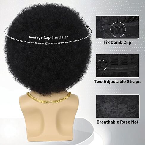 70s Mens Afro Wig 5pcs Set (Wig+ Glasses+ Necklace+ Mustache+ Wig Cap) Short Curly Afro Male Wigs For 70s 80s Retro Disco Outfit Men Party Cosplay Costume Halloween Use（Black） in Saudi Arabia