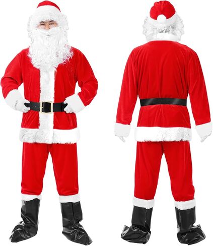 Santa Claus Costume for Men Santa Suit Adults 26pc Deluxe Velvet Father Christmas Costume Xmas Red Cosplay Outfit in Saudi Arabia