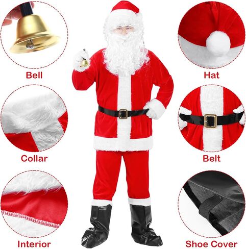Santa Claus Costume for Men Santa Suit Adults 26pc Deluxe Velvet Father Christmas Costume Xmas Red Cosplay Outfit in Saudi Arabia
