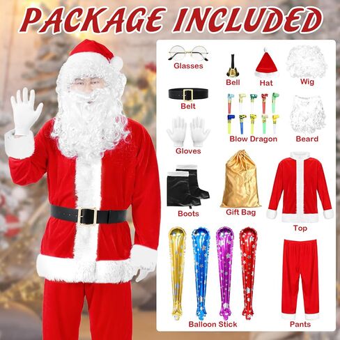 Santa Claus Costume for Men Santa Suit Adults 26pc Deluxe Velvet Father Christmas Costume Xmas Red Cosplay Outfit in Saudi Arabia
