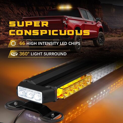 شريط أضواء ستروب LED 66 بوصة باللون الأبيض الكهرمان مقاس 32 بوصة، أضواء بناء تحذيرية وامضة للطوارئ مطورة للشاحنات وسيارات الإسعاف ومركبات السحب in Kuwait