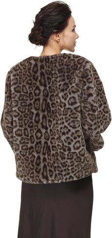 Women Faux Fur Leopard Coats Cropped Jacket with Pockets Long Sleeve Shaggy Warm Outerwear for Fall Winter in Saudi Arabia