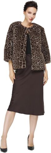 Women Faux Fur Leopard Coats Cropped Jacket with Pockets Long Sleeve Shaggy Warm Outerwear for Fall Winter in Saudi Arabia