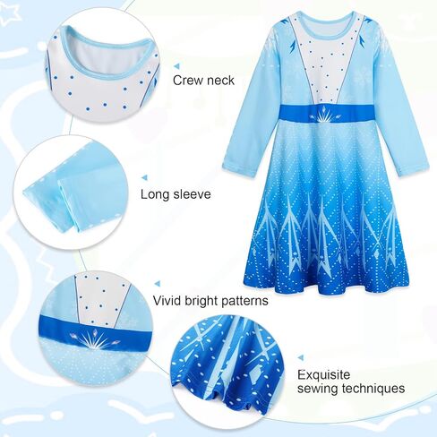 AmzBarley Princess Nightgown Girls Nightgowns for Toddler Kids Princess Pajamas Sleepwear Long Sleeve Nightie Nightdress in Kuwait