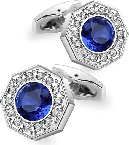 Sogee Crystal Cufflinks for Men Blue/Green/Pink/Purple/Red/White/Colorful Real Gold Plated Elegant Mens Cuff Links for Wedding Party Unique Gift in Saudi Arabia