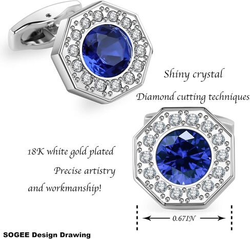 Sogee Crystal Cufflinks for Men Blue/Green/Pink/Purple/Red/White/Colorful Real Gold Plated Elegant Mens Cuff Links for Wedding Party Unique Gift in Saudi Arabia