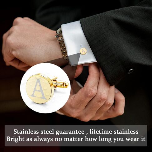 LOYALLOOK 4Pcs Stainless Steel Engraved Initial Cufflinks and Tie Bar Money Clip Set Personalized Button Shirt Initials Tie Clip Alphabet Letter A-Z with Gift Box for Best Man Groom Wedding Business in Saudi Arabia