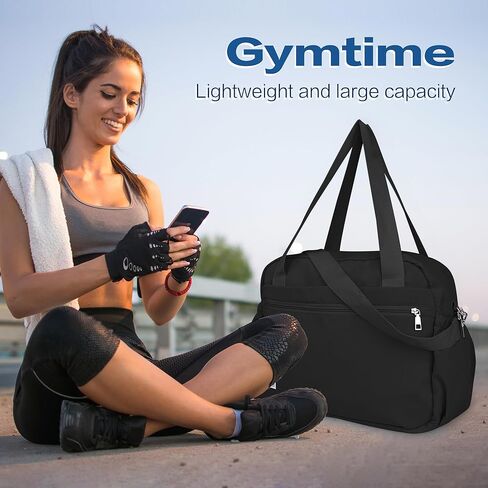 حقيبة رياضية للنساء، حقيبة دفل للسفر مع جيب مبلل، حقائب حمل لعطلة نهاية الأسبوع للنساء، حقيبة سفر مقاومة للماء، أسود in Kuwait