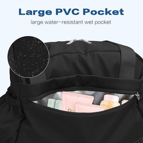 حقيبة رياضية للنساء، حقيبة دفل للسفر مع جيب مبلل، حقائب حمل لعطلة نهاية الأسبوع للنساء، حقيبة سفر مقاومة للماء، أسود in Kuwait
