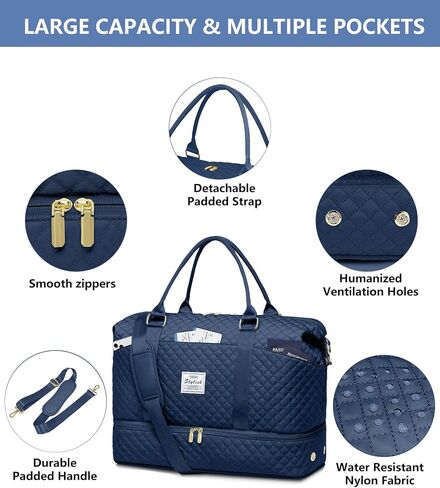 Women Weekender Travel Duffle Bags: Duffel Overnight Bag with Shoe Compartment Large Carry on Tote Bag Toiletry Bag Weekend Yoga Gym Bags with Wet Pocket Hospital Bags for Labor and Delivery Black in Kuwait