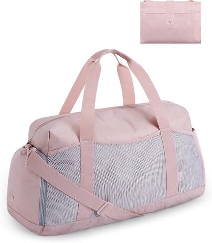 BAGSMART Gym Bag for Women, Foldable Duffle Bag for Travel, 35L Carry on Weekender Overnight Bag, Sports Duffel Bags with Shoe Compartment, Personal Item Travel Bag Workout Bag for Travel Yoga, Black in Saudi Arabia