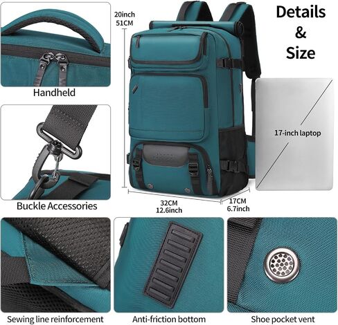 Carry on Travel Backpack for Men Airline Approved Duffle Backpack Convertible Nylon Luggage Bag Dark Green in Kuwait