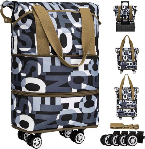 Rolling Duffle Bag with Wheels, Expandable Foldable Duffel Bag for Travel, Light Weight Large Weekend Bag, Carry on Duffel Bag Rolling Luggage Bag with Shoulder Strap for Travel Camping Sports, Green in Saudi Arabia