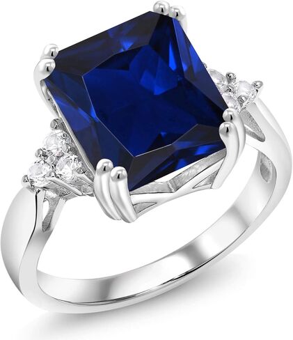 Gem Stone King 925 Sterling Silver 12X10MM Emerald Cut Gemstone Birthstone Engagement Ring | Wedding Anniversary Promise Ring For Women | Available In Size 5, 6, 7, 8, 9 in Saudi Arabia