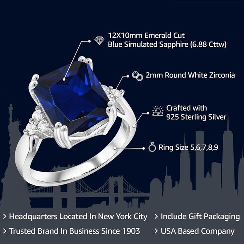 Gem Stone King 925 Sterling Silver 12X10MM Emerald Cut Gemstone Birthstone Engagement Ring | Wedding Anniversary Promise Ring For Women | Available In Size 5, 6, 7, 8, 9 in Saudi Arabia