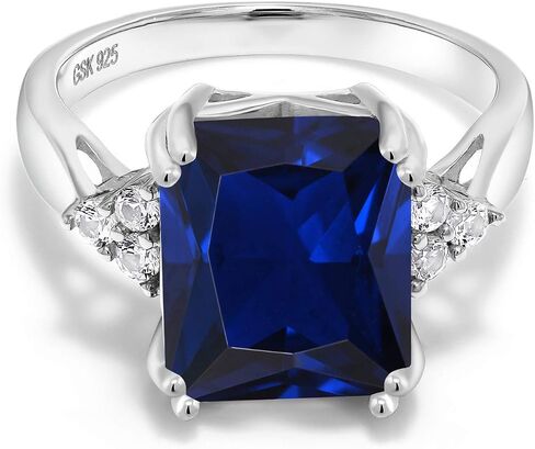 Gem Stone King 925 Sterling Silver 12X10MM Emerald Cut Gemstone Birthstone Engagement Ring | Wedding Anniversary Promise Ring For Women | Available In Size 5, 6, 7, 8, 9 in Saudi Arabia