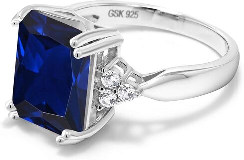 Gem Stone King 925 Sterling Silver 12X10MM Emerald Cut Gemstone Birthstone Engagement Ring | Wedding Anniversary Promise Ring For Women | Available In Size 5, 6, 7, 8, 9 in Saudi Arabia
