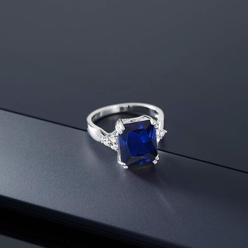 Gem Stone King 925 Sterling Silver 12X10MM Emerald Cut Gemstone Birthstone Engagement Ring | Wedding Anniversary Promise Ring For Women | Available In Size 5, 6, 7, 8, 9 in Saudi Arabia