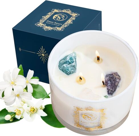 Healing Chakra Crystal Candles with Amethyst Manifestation Bracelet, Spiritual Meditation Scented Candle Gift Set for Women Mom, Premium Natural Fragrance Soy Wax for Relaxation Stress Relief in Saudi Arabia