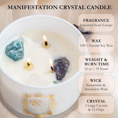 Healing Chakra Crystal Candles with Amethyst Manifestation Bracelet, Spiritual Meditation Scented Candle Gift Set for Women Mom, Premium Natural Fragrance Soy Wax for Relaxation Stress Relief in Saudi Arabia