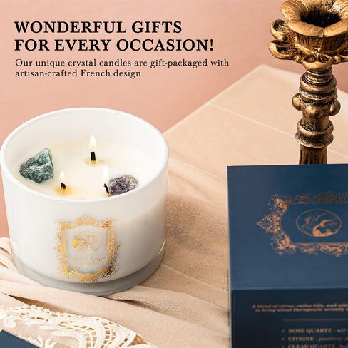 Healing Chakra Crystal Candles with Amethyst Manifestation Bracelet, Spiritual Meditation Scented Candle Gift Set for Women Mom, Premium Natural Fragrance Soy Wax for Relaxation Stress Relief in Saudi Arabia