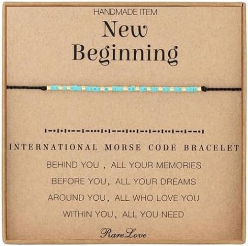 Morse Code Beaded Bracelets Tiny Turquoise Stone Beads Morse Code String Rope Bracelets Godmother New Beginning You'll be Missed BFF Thank You Graduation Baptism Goodbye GIft with Message Card in Kuwait