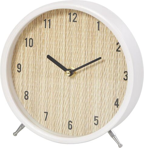 Deco 79 Wood Decorative Clock Woven Chevron Patterned Mantel Clock with Silver Legs, Tabletop Clock 7" x 2" x 7", Light Brown in Saudi Arabia
