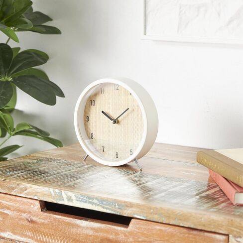Deco 79 Wood Decorative Clock Woven Chevron Patterned Mantel Clock with Silver Legs, Tabletop Clock 7" x 2" x 7", Light Brown in Saudi Arabia