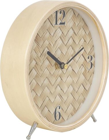 Deco 79 Wood Decorative Clock Woven Chevron Patterned Mantel Clock with Silver Legs, Tabletop Clock 7" x 2" x 7", Light Brown in Saudi Arabia