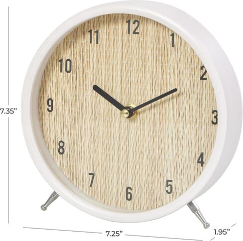 Deco 79 Wood Decorative Clock Woven Chevron Patterned Mantel Clock with Silver Legs, Tabletop Clock 7" x 2" x 7", Light Brown in Saudi Arabia