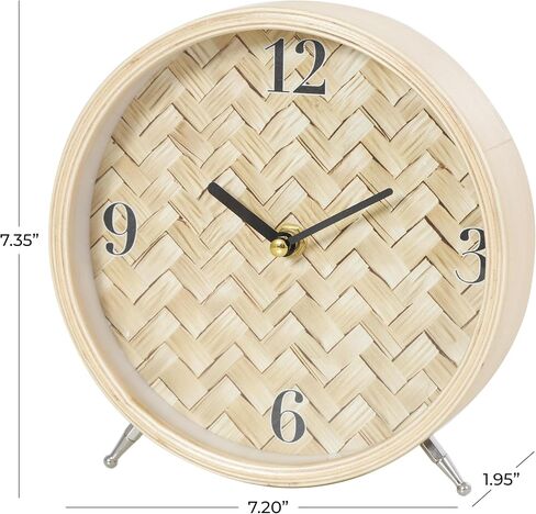Deco 79 Wood Decorative Clock Woven Chevron Patterned Mantel Clock with Silver Legs, Tabletop Clock 7" x 2" x 7", Light Brown in Saudi Arabia