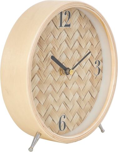 Deco 79 Wood Decorative Clock Woven Chevron Patterned Mantel Clock with Silver Legs, Tabletop Clock 7" x 2" x 7", Light Brown in Saudi Arabia