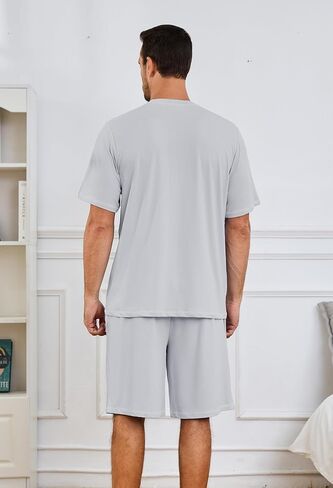 Mens Pajama Set, Soft Short Sleeve Lounge Set Pullover Pjs 2 Piece Outfits with Pocket in Kuwait