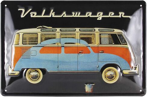 مجموعة BRISA VW - زخرفة كلاسيكية لعلامة Volkswagen Retro Tin مصنوعة من المعدن في تصميم حافلة T1 (سامبا / أحمر) in Kuwait