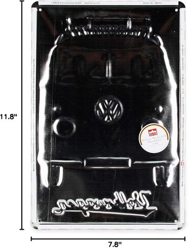 مجموعة BRISA VW - زخرفة كلاسيكية لعلامة Volkswagen Retro Tin مصنوعة من المعدن في تصميم حافلة T1 (سامبا / أحمر) in Kuwait