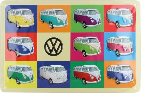مجموعة BRISA VW - زخرفة كلاسيكية لعلامة Volkswagen Retro Tin مصنوعة من المعدن في تصميم حافلة T1 (سامبا / أحمر) in Kuwait