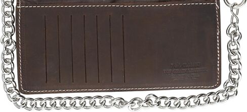 محفظة رجالية ثلاثية الطي بتصميم عتيق طويل من جلد البقر المحبب بسلسلة فولاذية، صنع في الولايات المتحدة الأمريكية، إغلاق بالإطباق، ab339، بني عتيق in Kuwait