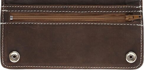محفظة رجالية ثلاثية الطي بتصميم عتيق طويل من جلد البقر المحبب بسلسلة فولاذية، صنع في الولايات المتحدة الأمريكية، إغلاق بالإطباق، ab339، بني عتيق in Kuwait