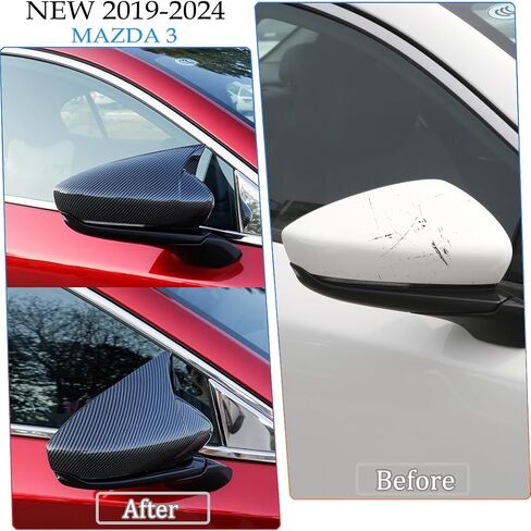 2PCS New Rear View Mirror Outside Housing Wing Mirror Cover Cap Trim for MAZDA 3 2019-2025- ABS Carbon Fiber Sport Interior Accessories(NOT FIT Hatchback Model) in Saudi Arabia