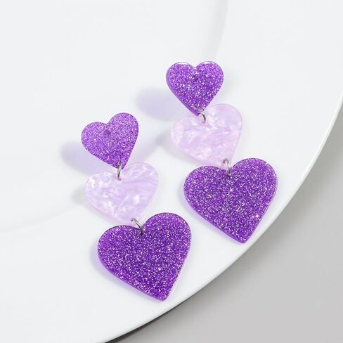 Clip on Earrings Non Pierced for Women, Simple Cute Pink Earrings Dangle for Women, Unique Lightweight Geometric Resin Triple Pink Heart Dangle Drop Earrings No Piercing Christmas Earrings in Saudi Arabia