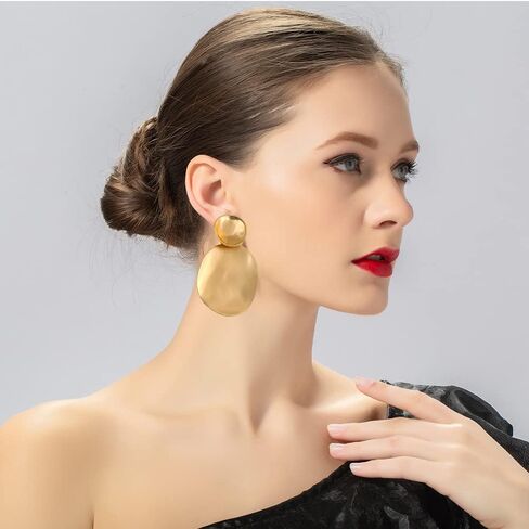 Matte Gold Silver Hammered Discs Clip On Earrings for Women Big Round Disc Dangle Clip Earrings for Women Girls in Saudi Arabia
