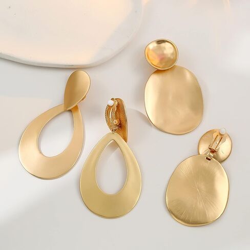 Matte Gold Silver Hammered Discs Clip On Earrings for Women Big Round Disc Dangle Clip Earrings for Women Girls in Saudi Arabia
