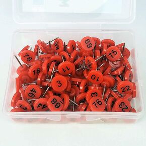 Map Shop Numbered Push Pin Tacks | Contains 100 Sequential Pins Red Pins, Black Numbers 1-100 11mm Diameter 16mm Length Great for Marking Items on Maps, Presentations, Gallery Exhibits and More