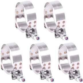 Hilitchi 5Pcs Stainless Steel T-Bolt Clamps with Rounded Band Edges Heavy Duty Turbo Intake Intercooler Clamp (63-71MM) for 2 1/4 Inch