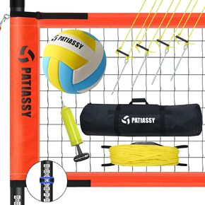 Outdoor Portable Volleyball Net Set System for Backyard - Quick & Easy Setup Adjustable Height Steel Poles, PU Volleyball, Pump and Carrying Bag