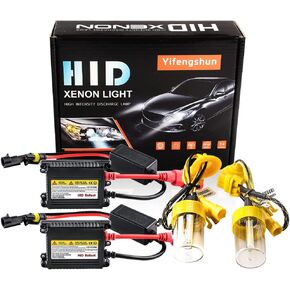 H1 HID Headlight Bulbs 6000K Xenon White with 55W DC Slim HID Ballast by Yifengshun Super Bright Xenon HID Light Bulb for Auto High / Low Beam (2 Xenon Bulbs + 2 Ballasts)